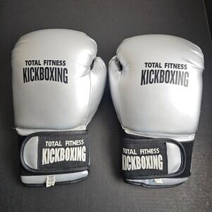 Total Fitness Kickboxing Unisex Silver Boxing Gloves 14oz Synthetic Leather Hook